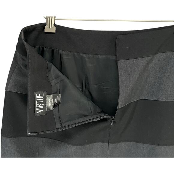 Virtue Pencil Skirt Womens 6 Black Gray Stripe Back Slit Stretch Corpcore Career - Picture 6 of 12